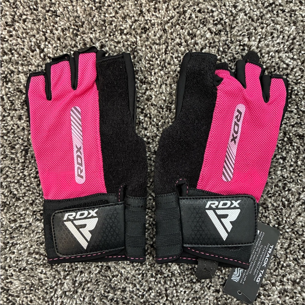 Women’s Weightlifting Gloves - Pink and Black, Fingerless, Grip - Size Medium